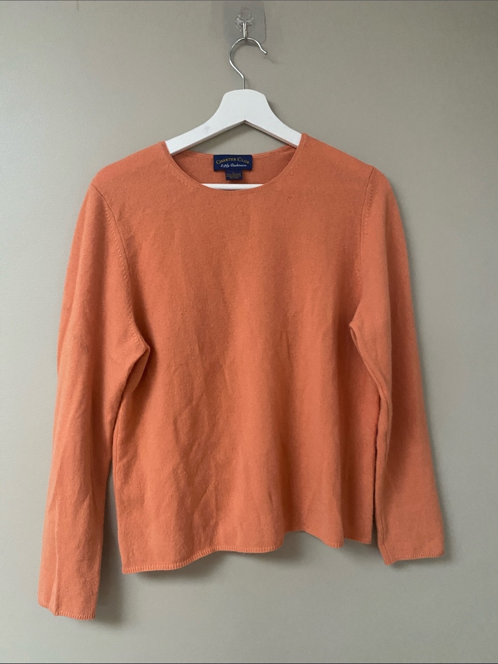 Charter Club 2-ply cashmere Orange Sherbet Crewneck Sweater size large